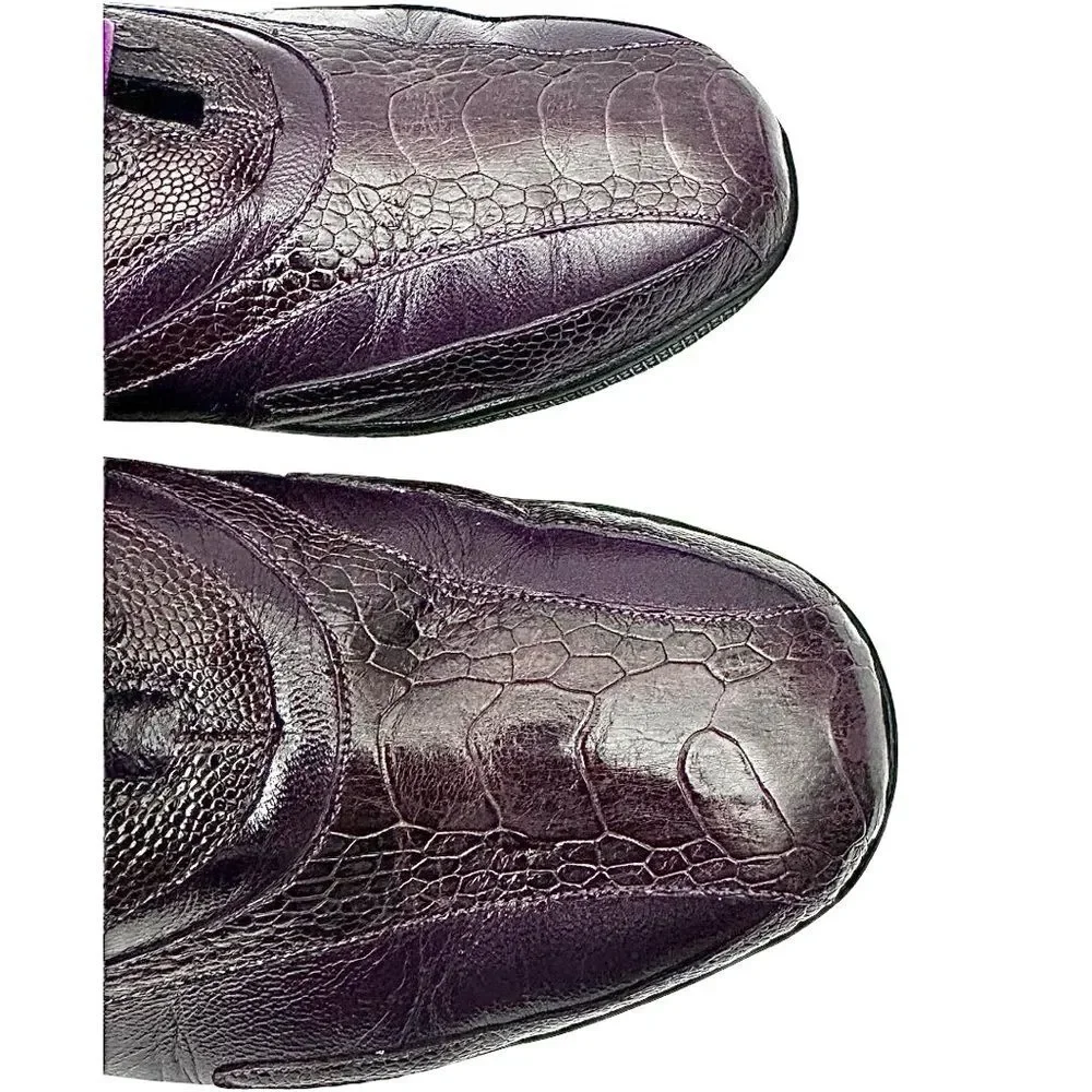 Belvedere Bene Ostrich Leg Leather Sneakers Eggplant Purple Men’s 8